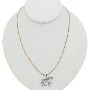 J. Crew Crewcuts Kids Zebra Pendant Necklace On Gold Tone Ball Chain 18"